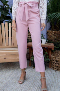 Gabrielle High Waist Belt Side Pocket Front Zipper Solid Pants