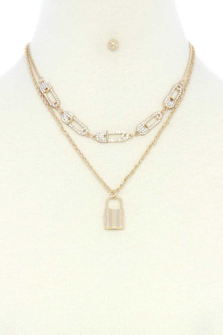 Saftey Pin Charm Link Layered Necklace