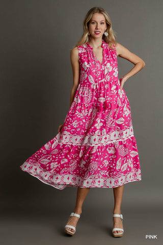 Fuchsia Paisley Sleeveless Midi Dress