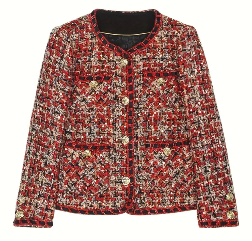 Crimson Royale Sequin Tweed Jacket
