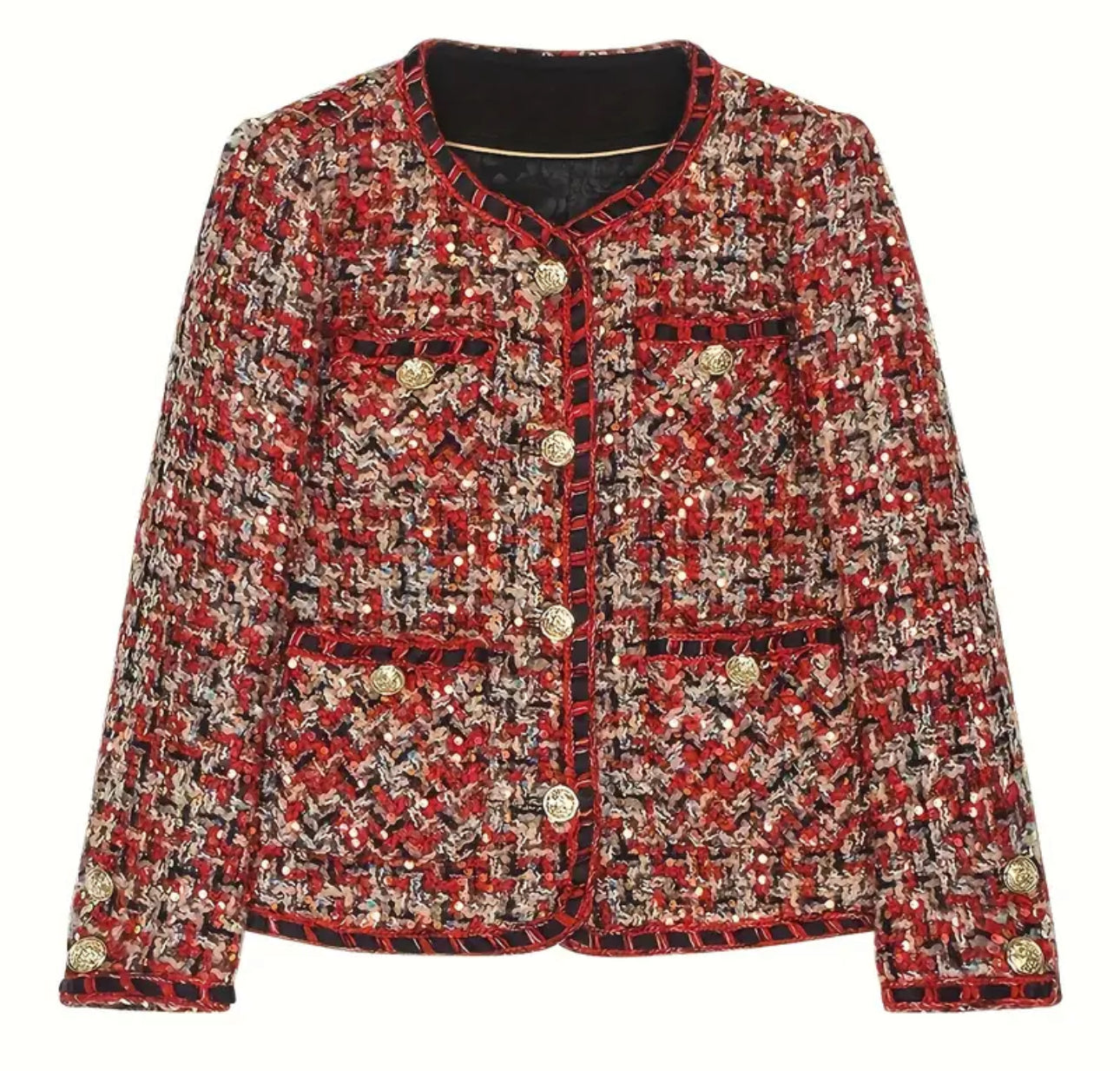 Crimson Royale Sequin Tweed Jacket