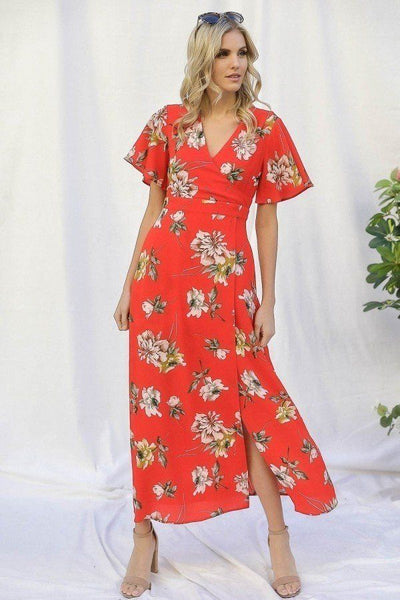 Farrah Floral Print Faux Wrap Maxi Dress
