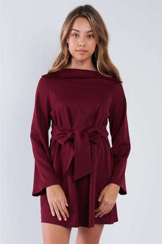 Meghan Straight Neck Solid Front-tie Dress