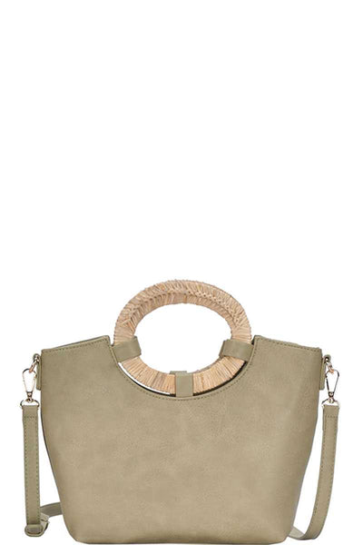 Harlow Natural Woven Handle Satchel With Long Strap