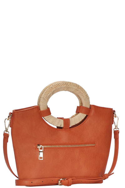 Harlow Natural Woven Handle Satchel With Long Strap