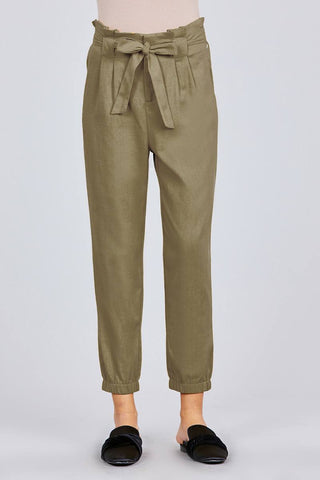 Lyla Paperbag W/bow Tie Elastic Hem Long Linen Pants