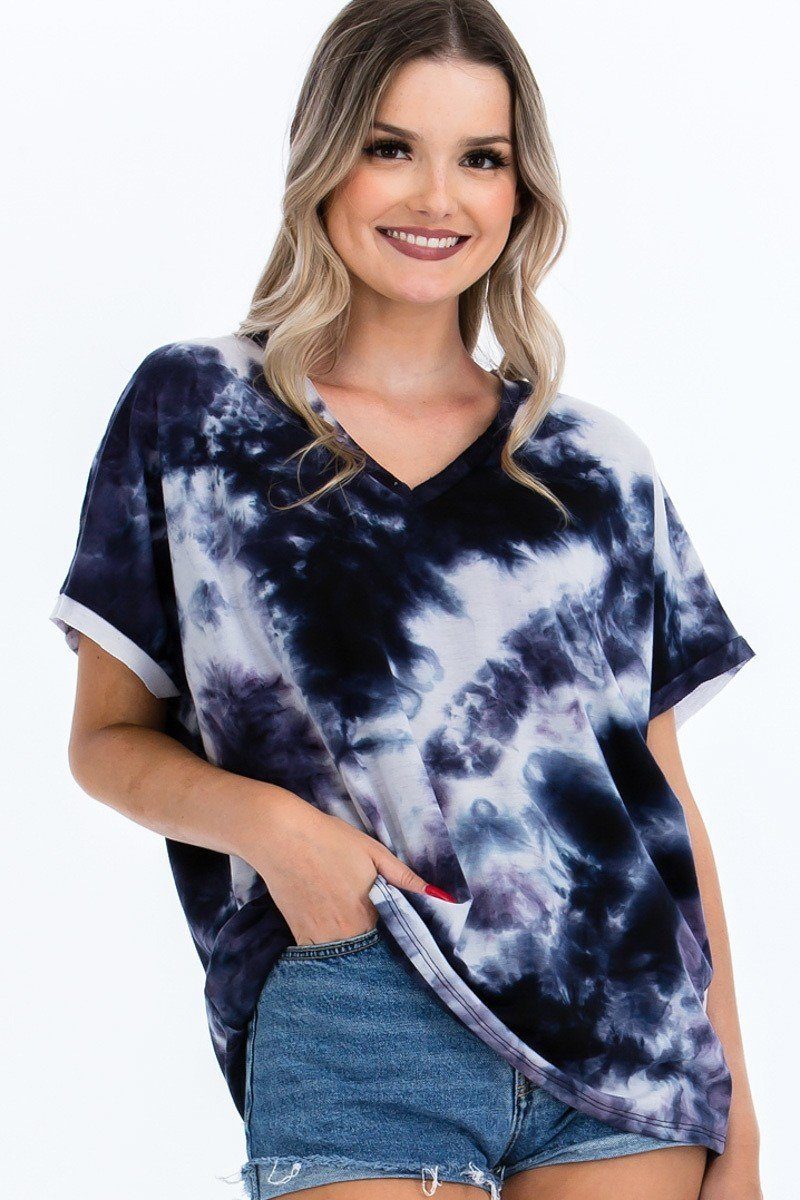 Roxanne Tie-dye Top Featured In A V-neckline And Cuff Sort Sleeves