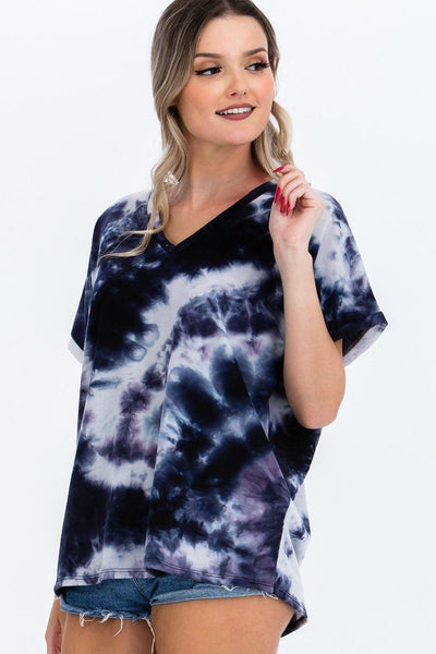 Roxanne Tie-dye Top Featured In A V-neckline And Cuff Sort Sleeves