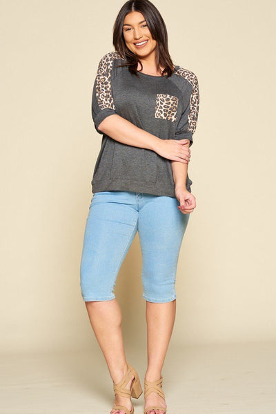 Its So Cute Animal Print Pocket French Terry Casual Top