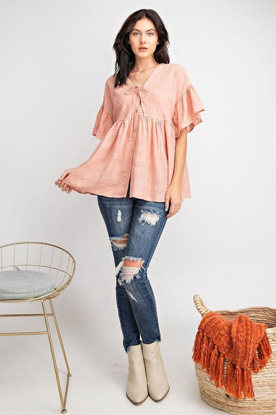 Coral Luxe Bell Sleeve Cotton Gauze Button Front Tunic
