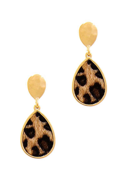 Leopard Print Fur Tear Drop Earring (In White and Brown)