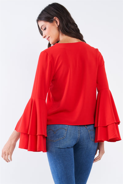 Dorothy Bell Sleeve Blouse (In Red and Light Blue)