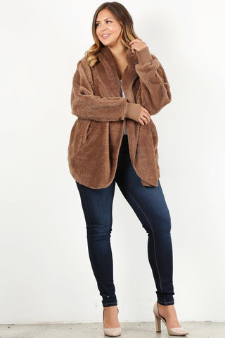 Plus Size Faux Fur Hip Length Jacket