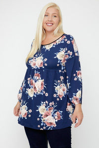 Floral Bubble Sleeve Tunic