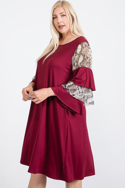 Mixed Ruffle Sleeve With Hidden Pocket A Line Dress