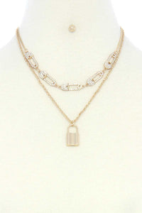 Saftey Pin Charm Link Layered Necklace