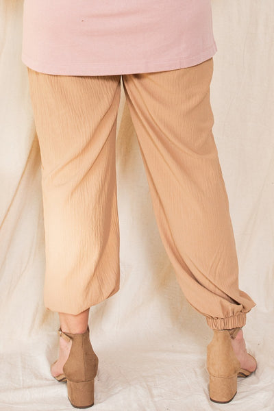 Solid Trousers Woven Elastic Waistband Pants With Drawstrings Details