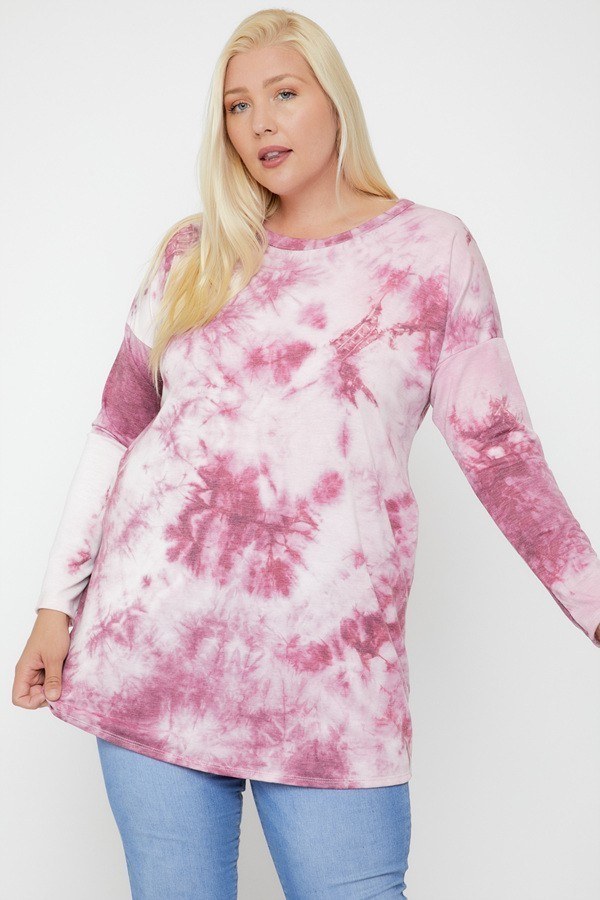 Tie Dye Tunic Featuring A Round Neck Top