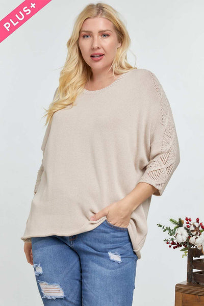 Solid Round Neck 3/4 Sleeve Sweater Top