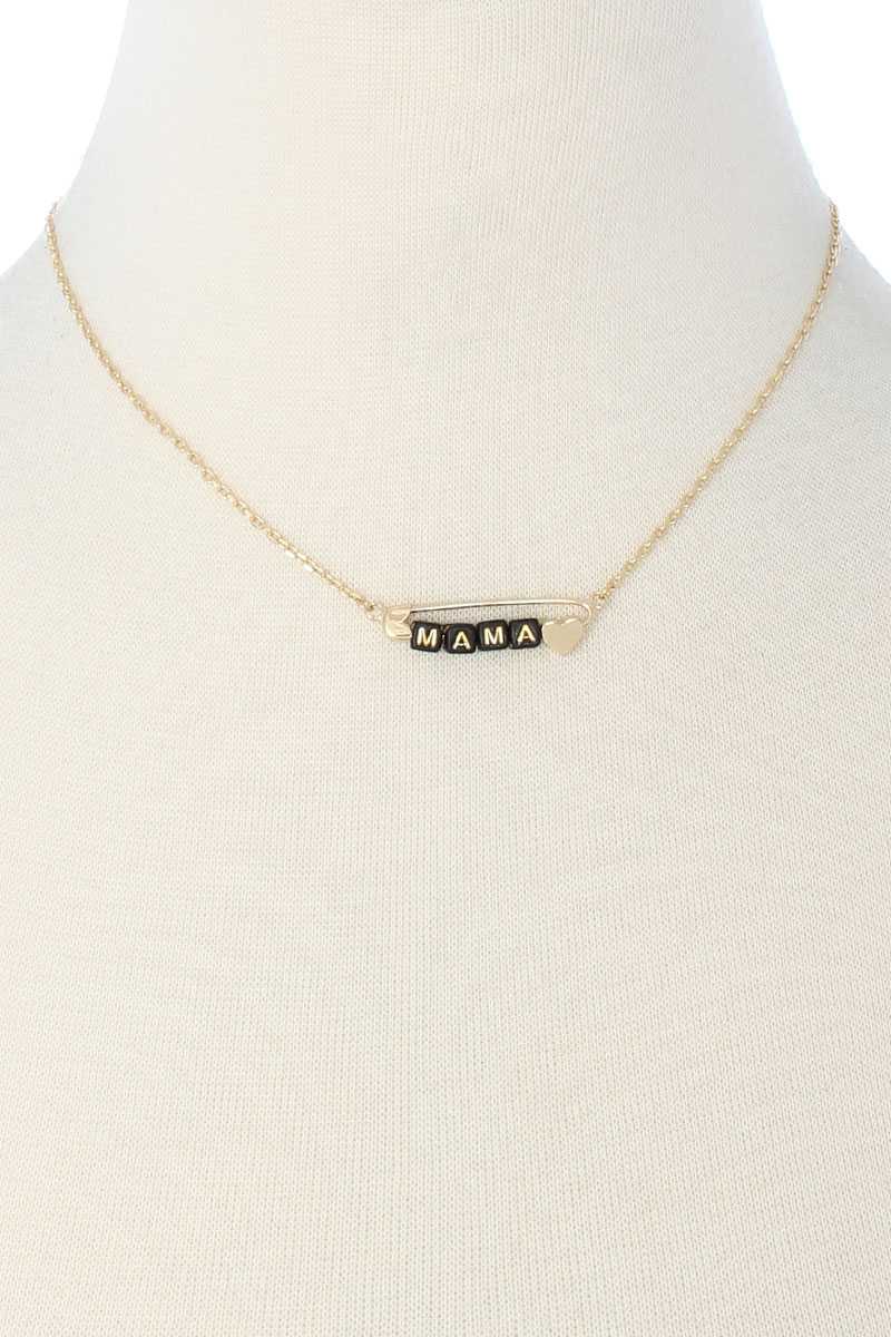 Metal Safety Pin Mama Letter Necklace