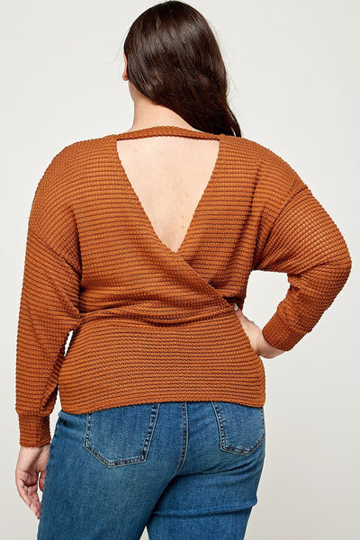 Plus Size Textured Waffle Sweater Knit Top