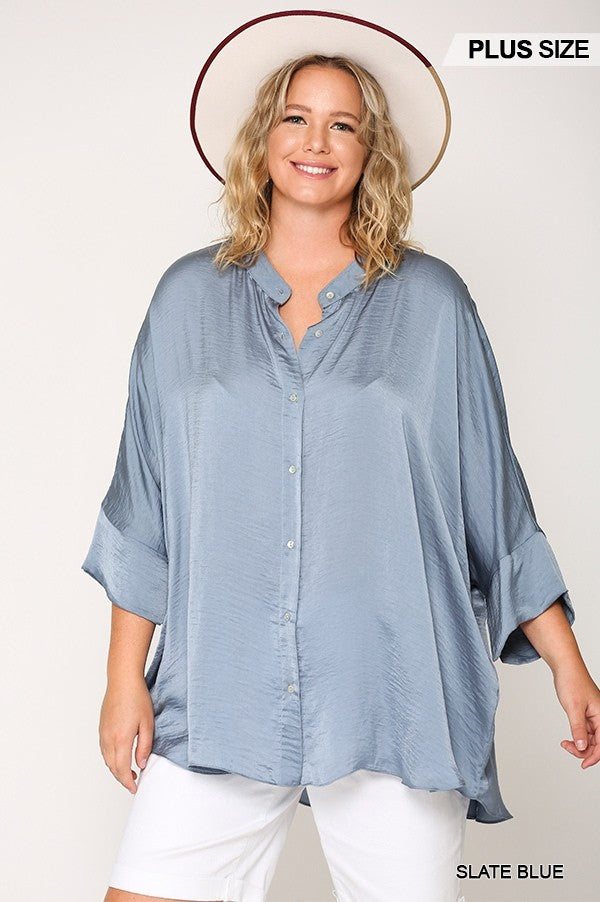 Poppy Satin Button Down Top
