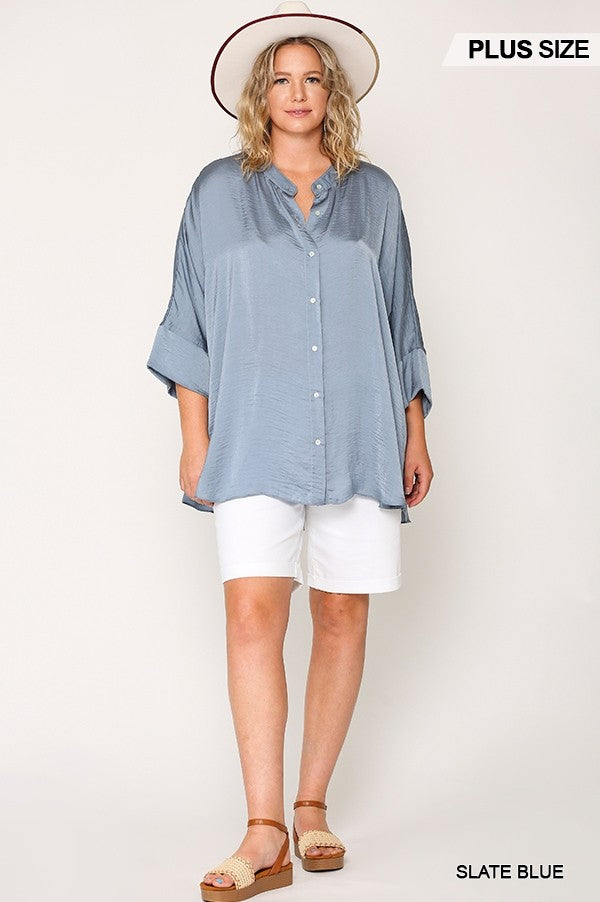 Poppy Satin Button Down Top
