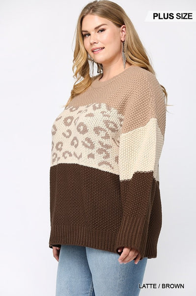 Tallulah Leopard Pattern Mixed Pullover Sweater