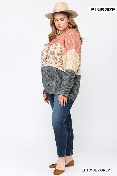 Tallulah Leopard Pattern Mixed Pullover Sweater