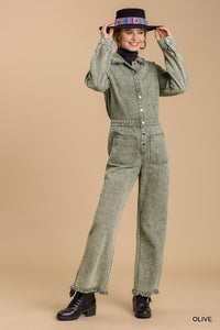 Veronica stone wash wide leg distressed jumpsuit & side pockets with no lining