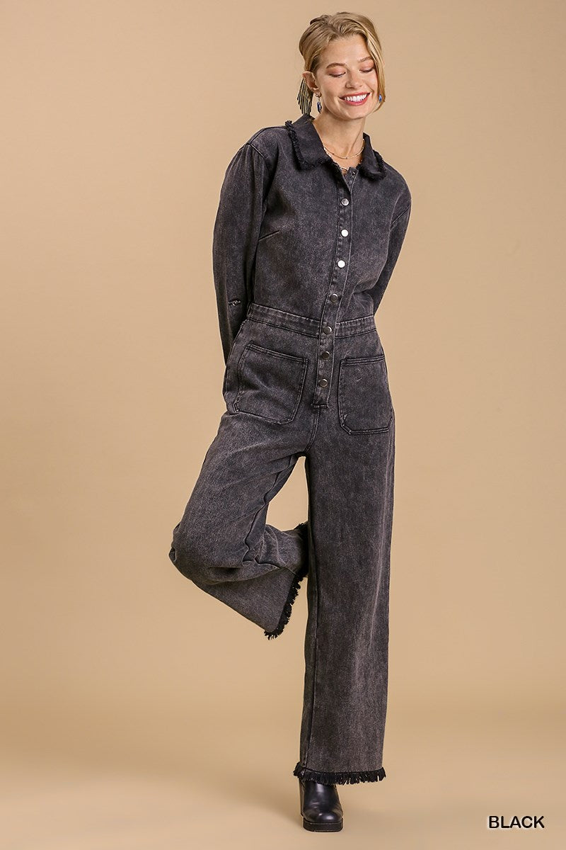 Veronica  wide leg distressed jumpsuit & side pockets with no lining