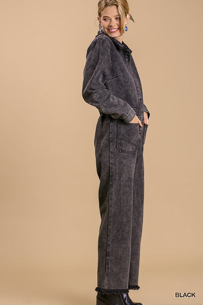Veronica  wide leg distressed jumpsuit & side pockets with no lining